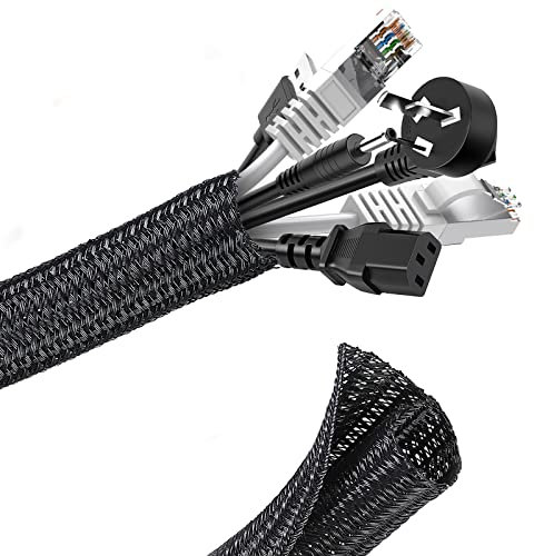 Romon 3M Guaina Cavi Intrecciata, 13-20mm Flessibile Self-closing Raccogli Cavi, Tagliabile Nascondi Cavi Guaina, Espandibile Copri Cavi Elettrici per TV Computer Ufficio Casa Auto- Nero