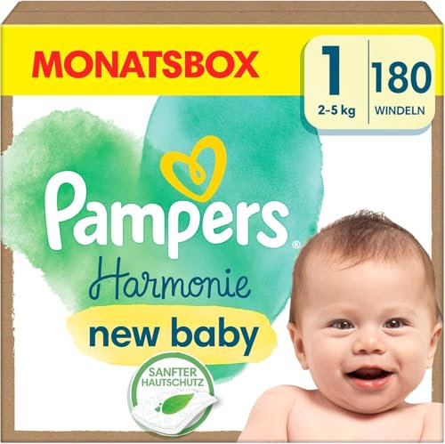 Pampers Harmonie Windeln Größe 1, 180 Windeln, 2kg-5kg, sanfter Hautschutz mit 100Prozent Pampers Schutz