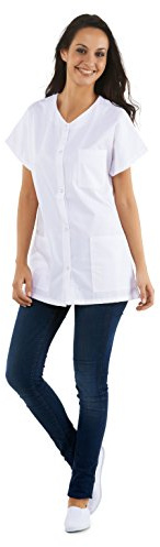 KODAMA Tunique Médicale Blanche col V avec Boutons Pression, Manches Courtes 3 Poches (XS - Taille 0-34/36) - Blanc