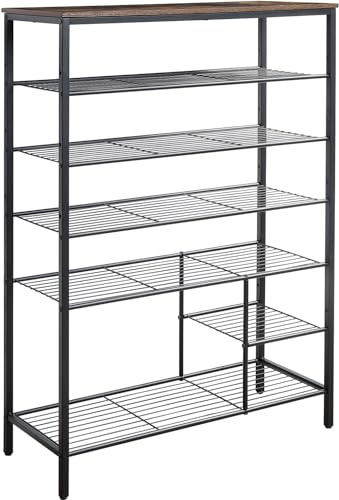 HQXING 6 Tier Shoe Rack Organizer, Metal Mesh Shoe Storage Shelf, Storage Boots .for Entryway, Closet,Hallway, Bedroom,Cloakroom,Garage, Industrial,Rustic Brown