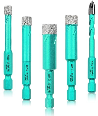 LEKOMESH Set de Brocas Diamante - 4piezas 6/8/10/12MM Sierra de Corona & 1piezas 6MM Broca de Carburo con Vástago Hexagonal para Porcelánico Cerámica Mármol Granito Piedra Cuarzo