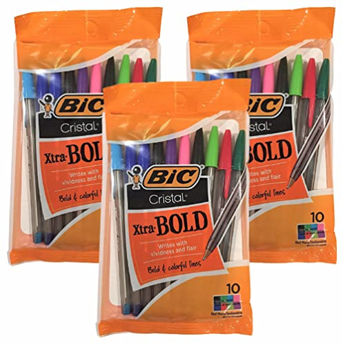 Bic Inc 30 penne a sfera rotonde Cristal Xtra-Bold Stic, punta da 1,6 mm, per una scrittura luminosa, colorata e vivace, colori assortiti a inchiostro – perfette per casa, scuola e ufficio