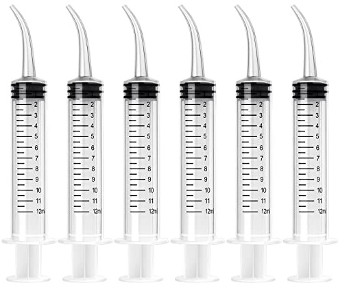 JETOP 6 stycken tandvårdssprutor, 12 ml Dental Irrigationsspruta med åtgärd, spruta med böjd spets för tandvård, husdjursvård, limfyllning