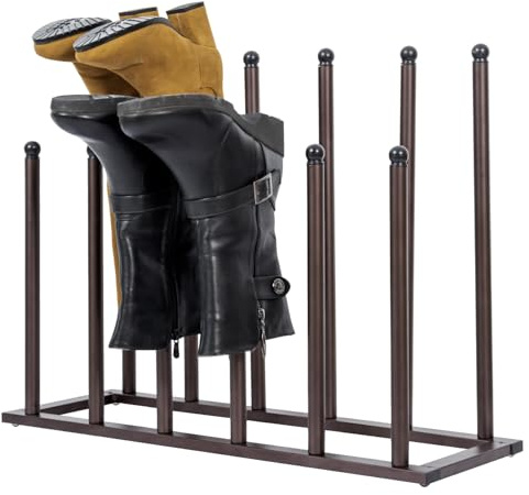MyGift Bronze Tone Metal Freestanding Boot Rack, Shoe Rack for Mens Womens Cowboy Boots, Boot Organizer Stand for Closet, Entryway, Mudroom, or Garage, Holds up to 6 Pairs of Tall Boots