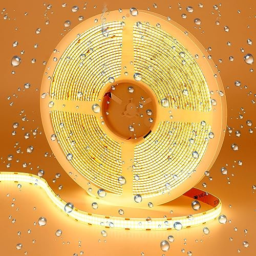 GOMING 24V Doppelreihe COB LED Streifen Wasserdicht IP65 Warmweiss 3000K | 10M LED Strip 600LEDs/M LED Band Selbstklebend CRI 93+ Hohe Helligkeit 20000lm für Heim Küche Deko(Netzteil nicht Enthalten)