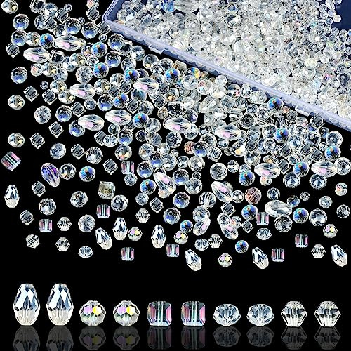 XIEJ 1 000 stycken kristallglaspärlor, 4/6/8 mm pärlor för att trä upp, med behållarlåda, glaspärlor med hål för pyssel, smyckestillverkning, gör-det-själv-halsband, armband, örhängen (AB-färg)