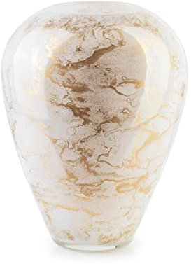 Terroso - Vase - Verre Blanc soufflé à la Bouche - Aspect Luxueux, élégant et stylé - 27 cm de Haut - Aspect marbre - Vase à Fleurs