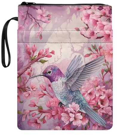 Poceacles Buchhüllen mit Kirschblüten für Hardcover, Buchhülle für Buchliebhaber, Geschenk, Buchschutz, Tasche, Reißverschluss, Buchsack, Taschenbuch, Lehrbuch, Bibel, Geldbörse, Tablet-Hülle