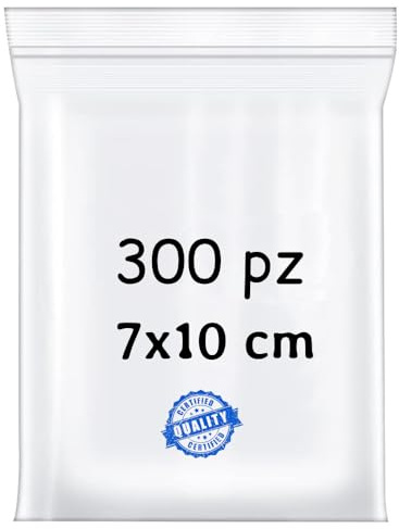 BUY SAFE - Sacchetti Plastica Richiudibili, Sacchetti Ermetici per Alimenti, Vestiti e Oggetti con Chiusura a Cerniera, Buste Trasparenti Richiudibili Resistenti e Riutilizzabili, 7x10-300 Pz