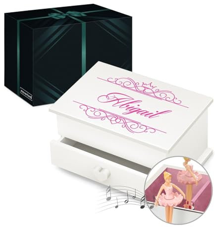 Maverton Jewelkeeper mit Aufdruck - Schmuckschatulle mit Spieluhr Ballerina - Musikschmuckdose für Mädchen - Schmuckkästchen zur Taufe - zur Erstkommunion - zum Geburtstag - mit Schublade - Ornament