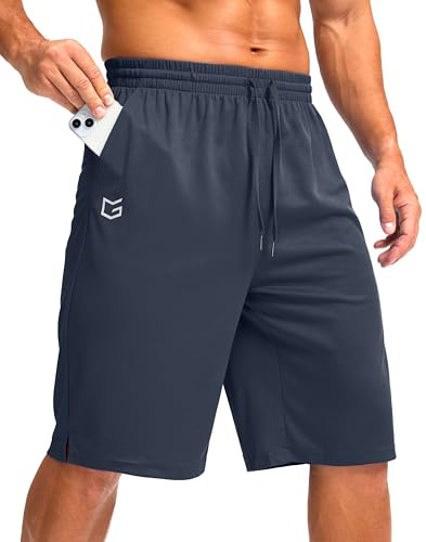 G Gradual Men's Athletic Shorts with Pockets 11 Long Basketball Shorts Lightweight Quick Dry Gym Workout Shorts for Men(Navy,L)