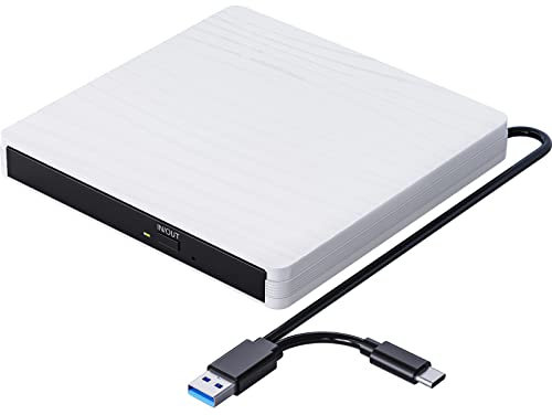 QDSYLQ Lettore CD DVD Esterno per PC Portatile USB 3.0, Slim USB C CD DVD RW Masterizzatore CD Esterno per Macbook, Desktop, PC, Laptop, Compatibile con Windows 11/10/XP/8/7/Vista/Linux/MacOS, Bianco