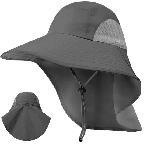 Sertay Outdoor Cap Nackenschutz, Trekking Hut Mütze, Buschhüte Mesh Hat, Sonnenhut, Fischerhut, Safari Hut, Breite Krempe Outdoor, Geeignet zum Angeln, Wandern, Reisen, Camping und Gartenarbeit (Grau)