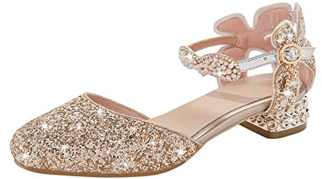 koperras Mädchen Sandalen Grils Kleid Schuhe Hochzeit Party Close Toe Glitter High Heels für Kinder Kinder Schuhe Für Junge (Gold, 37 Big Kids)