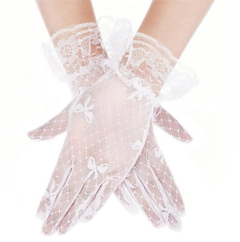 1 Paire Gants Courts en Dentelle et Élégants pour Femme, Gants Florale Vintage Mariée Mariage pour Dîner Fête Thé Bal de Fin D'année Halloween Accessoire de Costume (B)