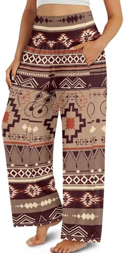 Mumeson Boho Stripe Harem Pants Kung fu Pant Soft Wide Leg Pants for Girls Ladies Dailywear Casual Compression Legging Soft Plus Size Athletic Legging Pants
