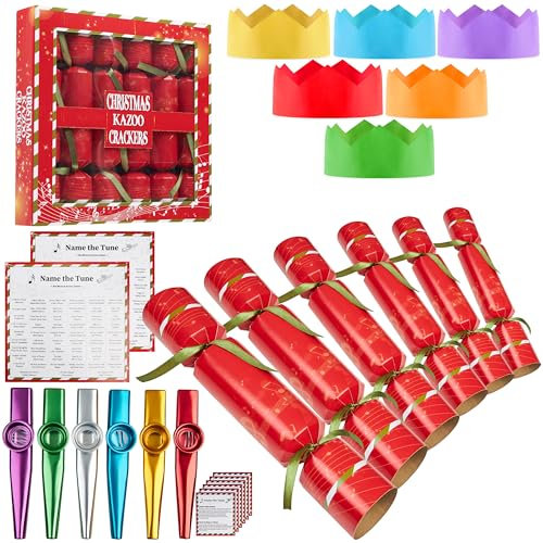 KreativeKraft Crackers Natalizi, Pacco 6 Musicale Xmas Crackers per Divertimento (Multi Kazoo)
