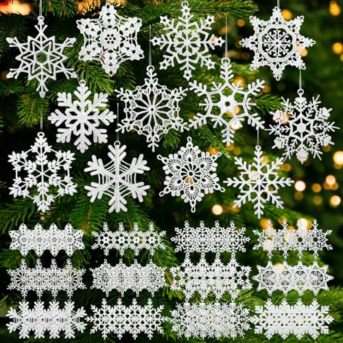 HunnmingRe Häkel-Schneeflocken-Ornamente, Winter, gehäkelt, Schneeflocke, Großpackung, 12 Stile, Hängedekoration für Winterdekorationen, Baum, Wand, Urlaub, Party, gewebtes Geschenk, Weiß, 48 Stück