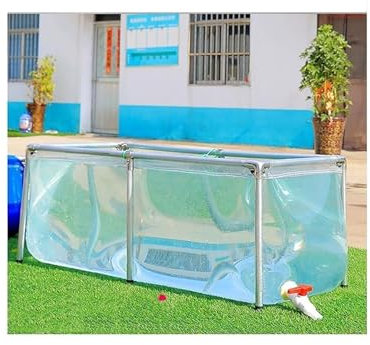 Piscina Fuori Terra, Laghetto per Acquario Trasparente con Valvola di Scarico, Tela in PVC con Telaio in Acciaio per Laghetti Acquario Koi Pesci Rossi(120x80x71cm)
