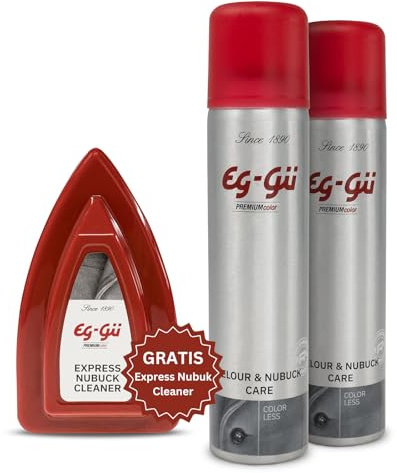 eg-gü Imprägnierspray Wildleder Pflegeset – Schutz & Pflege – Farblos für Nubuk & Rauleder, 2x 250 ml + Wildlederbürste