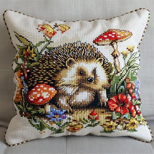 Knüpfkissen Set Igel Knüpffaden Set (43X43cm) Knüpfen Handarbeit Set Kissen Bastelset Knüpfen Handwerksset Kissen DIY Bastelset für Anfänger für die Sofa-Heimdekoration