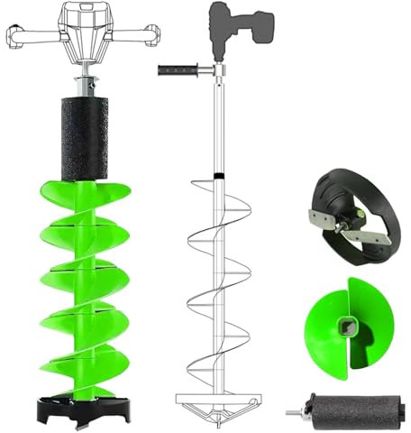 TAZZOR Eisbohrer zum Eisangeln – 8 Zoll Nylon-Eisbohrer mit Elektrischer Corless, Positionierungs- & Handbohrer, Bohrstangenhöhe 75cm für Eisgraben