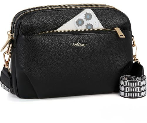 HILAEX Anti-Theft Crossbody Bags for Women with RFID Blocking, Cross Body Bag Women 4 Zip Compartments, PU Leather Shoulder Handbag with Adjustable Wide Strap Black
