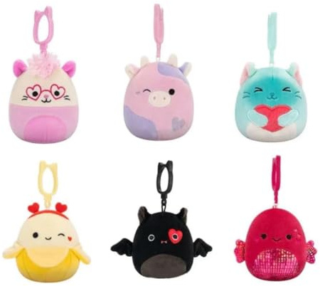 Squishmallows Valentine Squad Lot de 6 mini porte-clés en peluche 8,9 cm, multicolore