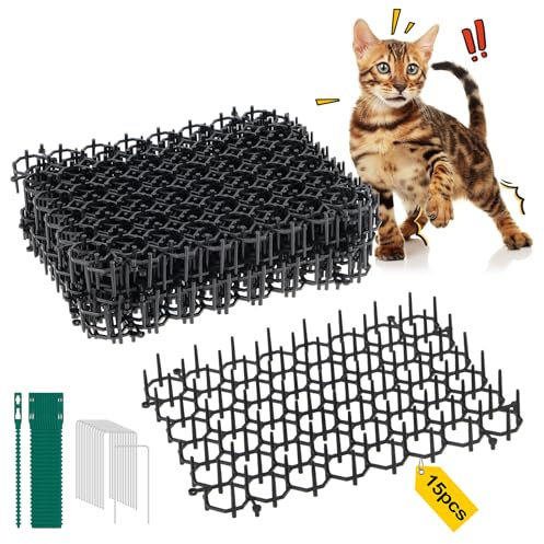 WuGU 15 Pièces Tapis Anti Chat, 15 x 20 cm Pic Anti Chat Chien, Barriere Anti Chat Exterieur, Chats Tapis Répulsif avec Pointes, Tapis Répulsif Chats Puissant pour Jardin, Extérieur, Clôtures