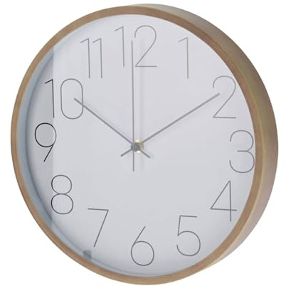 Well Home Reloj de Pared Moderno con Borde de Aspecto Madera - Esfera Blanca y Agujas Finas Ø30,5cm