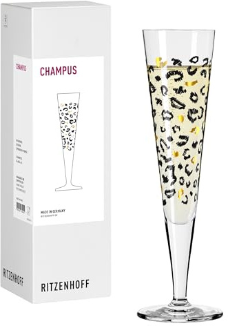 RITZENHOFF 8114002 Champagnerglas 200 ml - Serie Fashion - Motiv golden mit Leoprint, Made in Germany