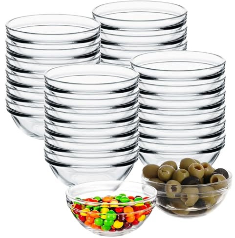 Porfoyo - Tazón de cristal de 20 piezas, 7,5 cm, 75 ml, mini cuencos de cristal, taza de postre, taza de salsa, fruta, especias, postre