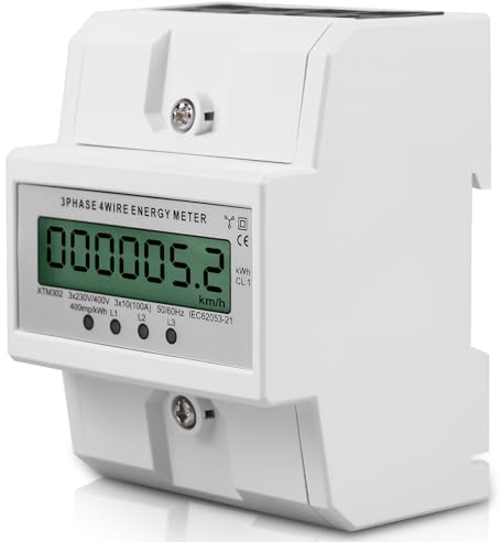3 Phasen Stromzähler, 50/60Hz Digitaler Stromzähler 3-Phasen 4-Draht,100A Drehstromzähler Geeicht Stromzähler mit LCD-Display, für DIN Hutschiene Zwischenzähler Strom Geeicht
