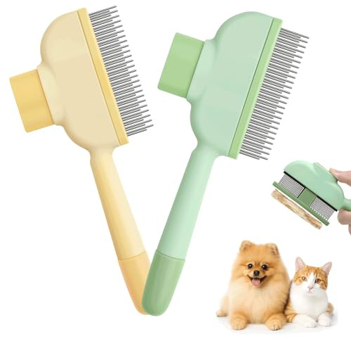 Aurinovellia Lot de 2 brosse chat auto-nettoyante, Brosse pour chat et chien, peigne doux pour poils longs et courts, brosse de toilettage efficace pour animaux