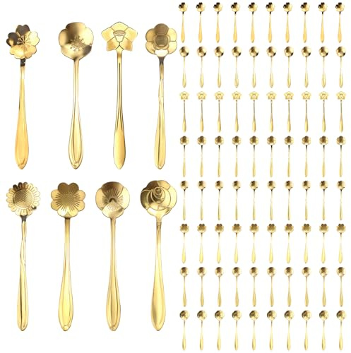 80 Pièces de Cuillères à Café Dorées en Acier Inoxydable, Cuillère à Expresso, Petites Cuillères à Dessert Florales de 12 cm-12,5 cm, pour Mélanger le Thé, le Sucre et les Gâteaux (or)