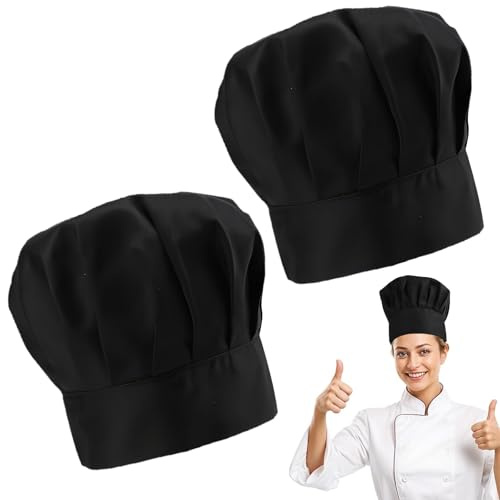 2 STK Kochmütze Chef Koch Chef Hut Kochhaube Schwarz Baumwolle Küchenmütze | Koch Kopfbedeckung Herren Einstellbar Gummiband Bäcker Mütze Kochkappe, für Küche Hotel Restaurant Arbeit