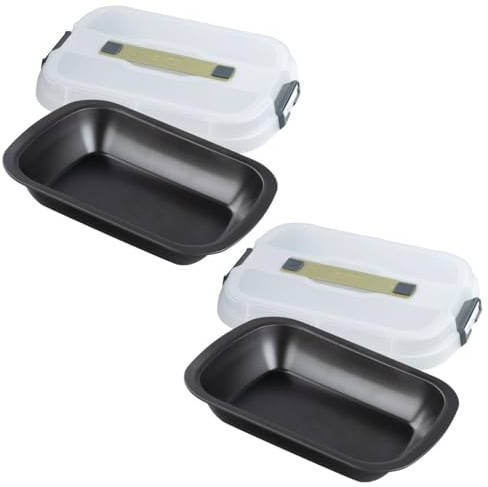Zenker 9349050 Lot de 2 Moules à gâteau avec couvercle de transport, moule gateau, moule à pâtisserie, moule rectangulaire, Acier, Green plastic, 34 x 24,5 cm
