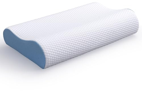 Hiimgo Memory Foam Pillow, Orthopedic for Neck and Shoulder Pain, Blue Support Pillows for Sleeping, Anti-Snore, Washable and Ergonomic, 2 count (56x35x11-9CM)
