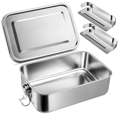 Kopinma Caja bento de 47 oz, fiambrera de acero inoxidable para adolescentes, caja bento de metal con 2 compartimentos flexibles, fiambrera de 1400 ml