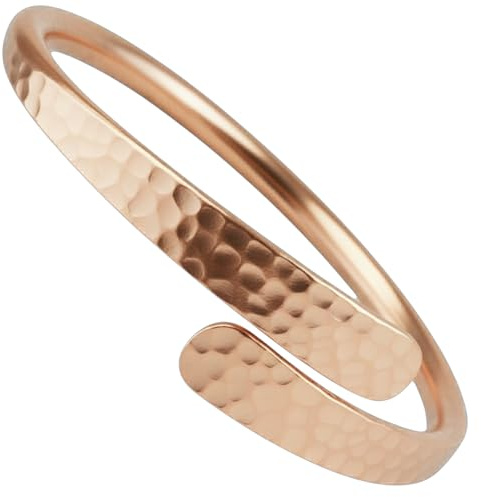 Hammered Handmade Pure Plain Adjustable Round Copper Bracelet Ladies Bangle for Men and Women – 100% Raw Solid Uncoated Vintage Cuff Boho Style
