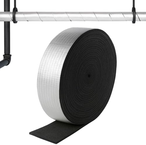 1PCS Pipe Insulation Foam Wrap,5cm X 10m Pipe Lagging Foam Foil Tape Insulation Tape, Self Adhesive Wrap Pipe Coverings Self Adhesive for Winter Freeze Protection,Noise Reduction &Cold Hot Water Pipes