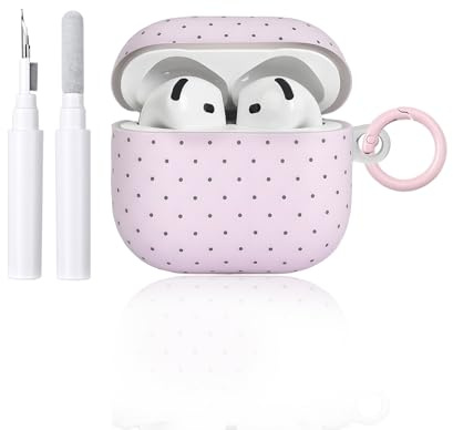 Reownest Kompatible für AirPods 4 Hülle mit Reinigungsset, Cute Polka Dot Muster Wellenpunkt Ästhetische Design, Kratzfeste Schlüsselbund Abdeckung Soft Kopfhörer Handyhülle - Rosa