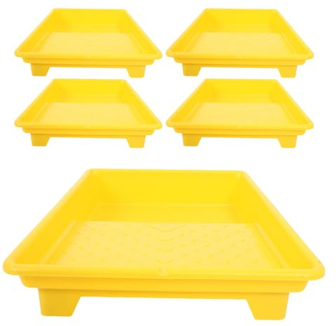 IWOWHERO Set 5 Pezzi Vassoi per Vernice in Plastica Riutilizzabili 9 Pollici Vassoio Rettangolare Ergonomico per Rulli Vaschetta per Miscelare Vernice per Pittura Fai da Te e