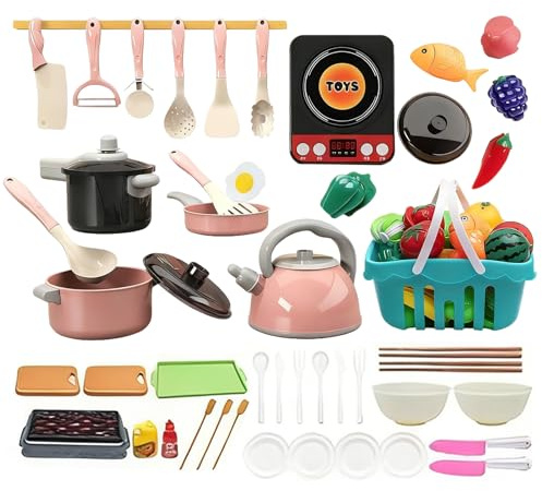 Cocina de Juguete para la Infancia - Juego de Utensilios de Cocina para niños de 110 Piezas | Vajilla de Juguete para niños para Juego simulado - para casa, Juego de rol, Viaje, guardería
