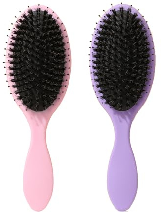 2 Pcs Soft Boar Bristle Paddle Hair Brush for Women, Hair Extension Brush | Dual Bristles Anti-Static Detangle Hair Brush for Curly Thick Long Hair, Frizz-Free Design
