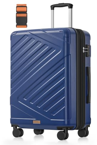 SONGMICS Valigia Rigida, Trolley da Viaggio, Chiusura TSA, Cinghia Inclusa, Bagaglio in ABS con 4 Ruote Doppie, Valigia Espandibile, L, 65 x 45 x 25 cm, Blu Porto RLP002Q101