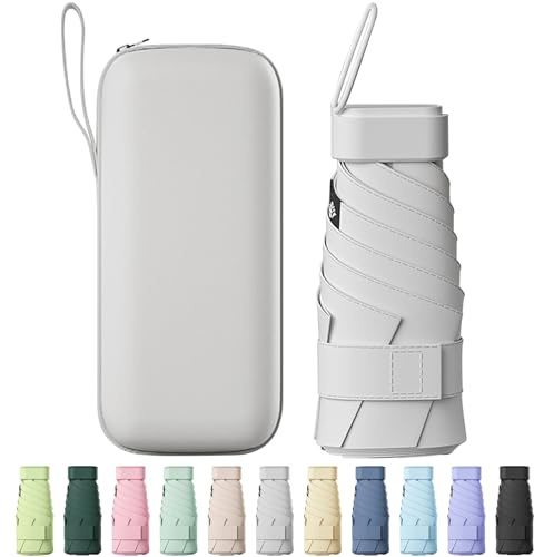 FWHFNB Mini Regenschirm,6 Rippen Mini Regenschirm,Tragbarer Reiseschirm mit Kapselhülle,UV-Schirm,kleiner kompakter,Taschenschirm für Männer und Frauen (Weiß)