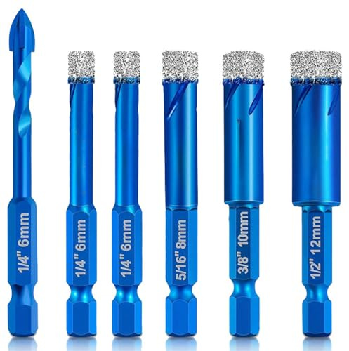 6-Piece Tile Drill Bit Set with Hex Shank, Compatible Drill Bits for Tiles | Diamond Tipped Drill Bits for Porcelain Tiles, 6mm 8mm 10mm 12mm Cross Drill Bit Selection,for Granite,Marble,Porcelain,Glass