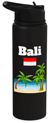 Bali Souvenir Indonesia Trip Beach Lover Indonesian Flag Stainless Steel Insulated Water Bottle