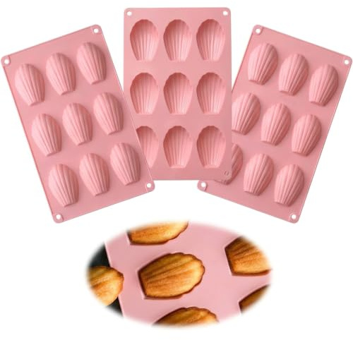 Funver 3 moldes para repostería Madeleine de silicona, sin BPA, resistentes al calor, para Madeleine galletas, chocolate, dulces, pudín rosa